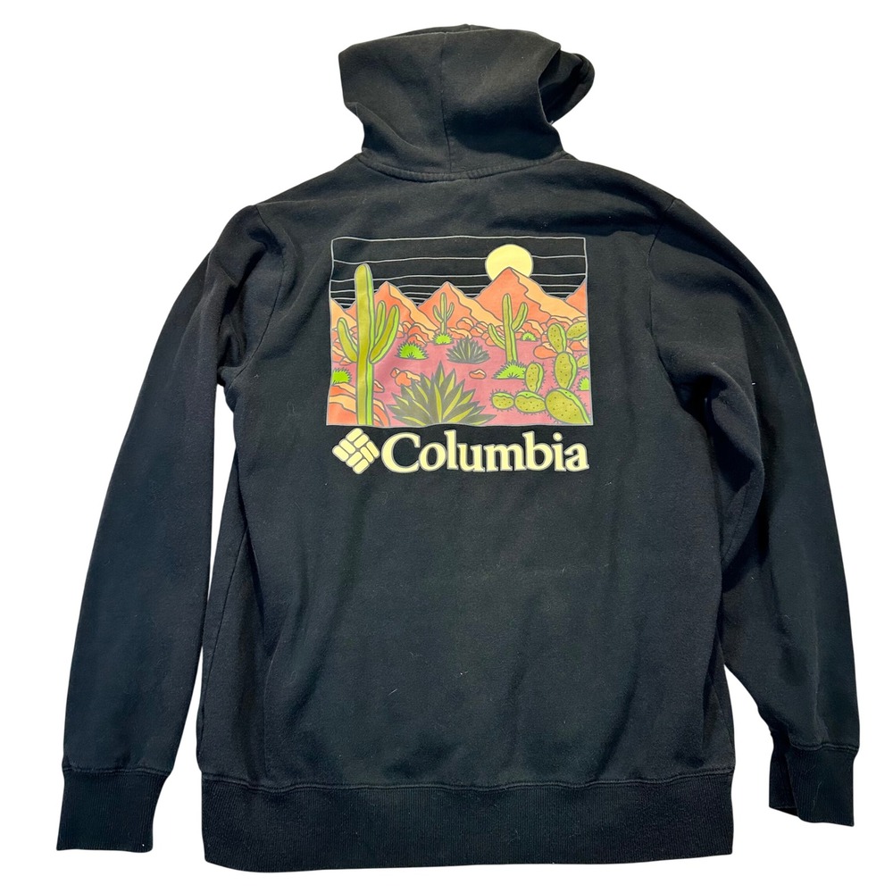 Columbia Hoodie Mens Small Black Desert Cactus Graphic Outdoor Gorpcore